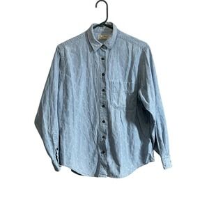 LL Bean Vintage 80s Denim Shirt Womens Size 10 Blue Button Up Cotton Made USA